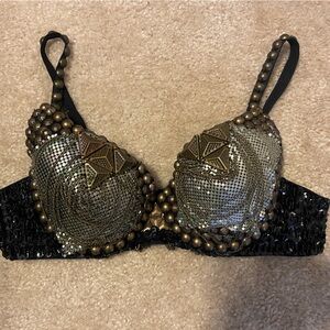 Black Studded Bra Top, Bellydance Fusion Bra. Embellished bra.